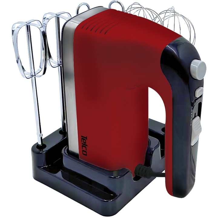 Mixer Telco 350W cu baza si 3 accesorii, rosu