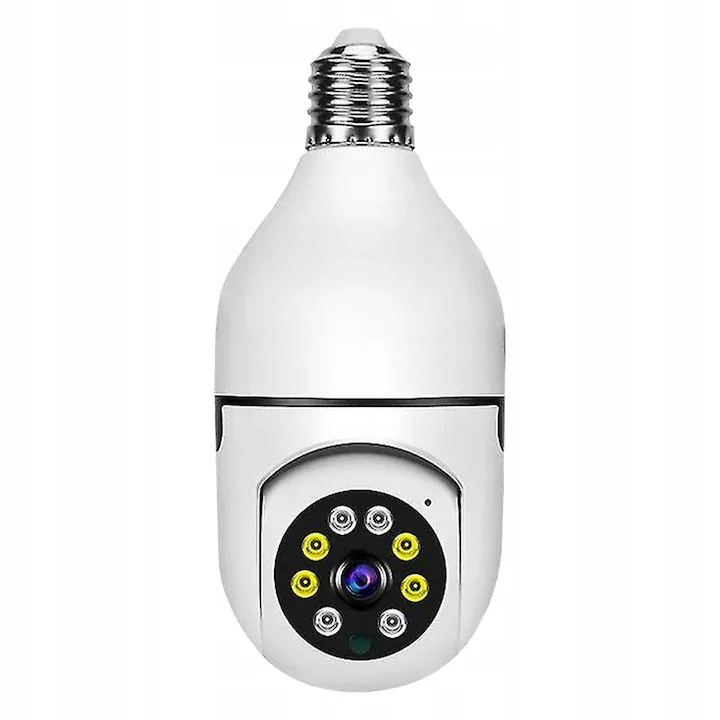 Camera de Supraveghere OEN PTZ 360 Wi-Fi, rezoluție 1080P, alimentare E27, înregistrare 24/7, microfon și difuzor, alb/negru