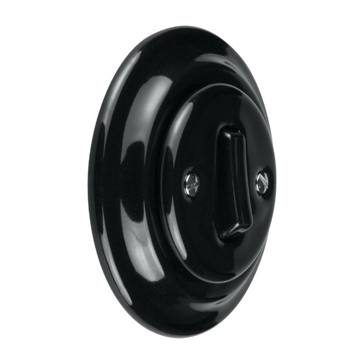 Intrerupator Rotund Cap-Scara din Ceramica Retro Incastrat cu Rama Negru Interior IP20 Ø10, 3 x 3.7cm DPM