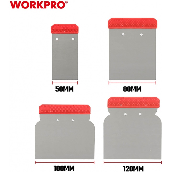 Set spatule 4 bucati, WORKPRO, unelte de vopsit si tencuit