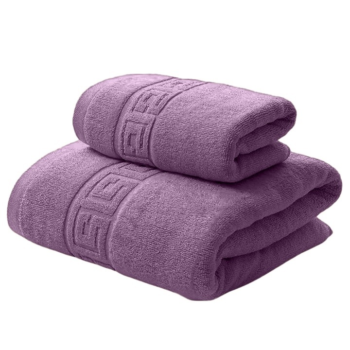 Set 2 prosoape baie corp 70x140 cm si fata 50x90 cm Bumbac 100%, Greek Border 500 grame/mp, Mov Opera