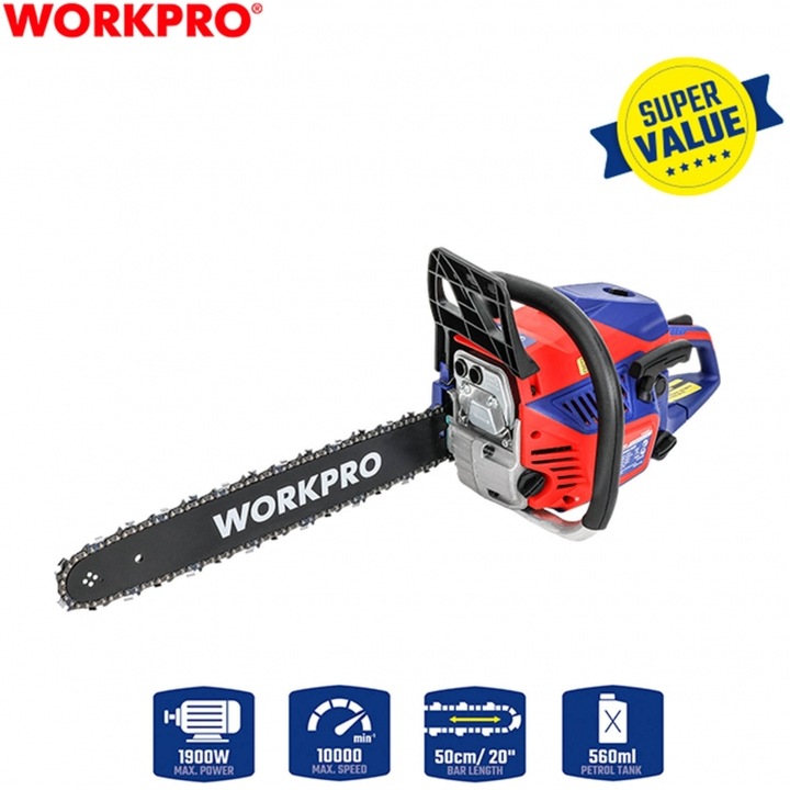 Fierastrau cu lant WORKPRO 52cc, model WP424004, set profesional