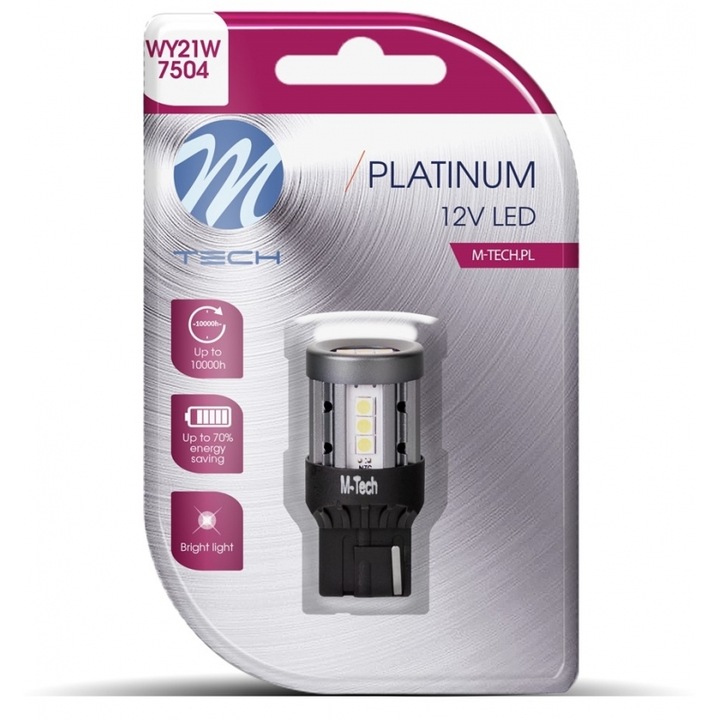 Bec auto LED M-Tech W21W T20 7440 600lm 4W alb 12/24V, set 1 buc.