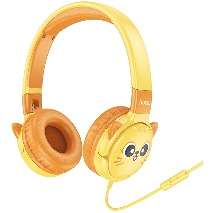 Casti cu fir Hoco W61 cu microfon 3.5mm, 1.2m, galben