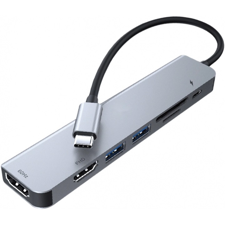 Hub USB-C 7-in-1 LAMTECH, PD100W, 100W