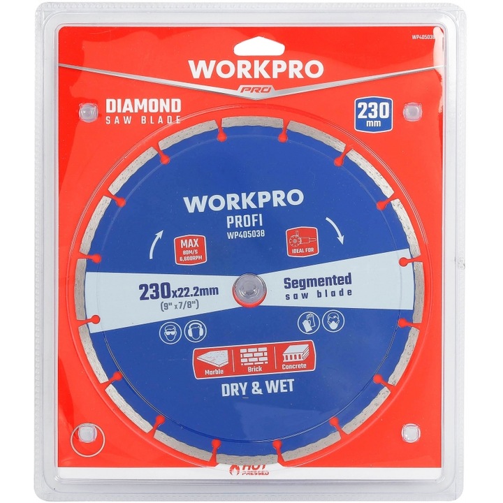 Disc diamantat granit 230x22.2 WORKPRO, set profesional