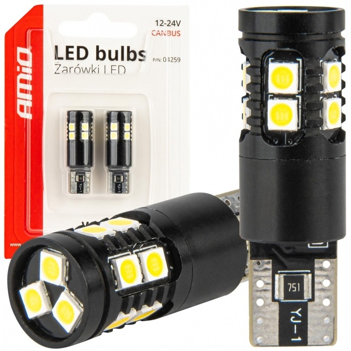 Becuri auto LED T10 W5W 12V/24V Amio 13xSMD 5500K set 2 buc