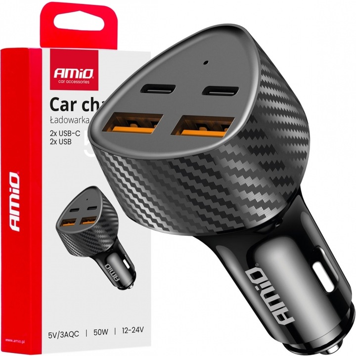 Incarcator telefon Amio 4 porturi 2xUSB-A, 2xUSB-C, 50W, negru