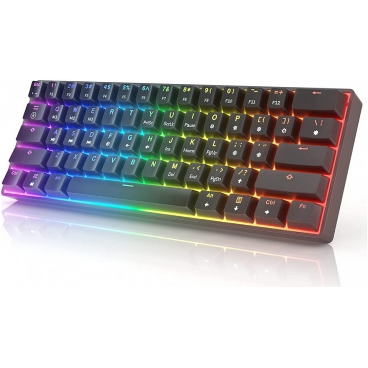 Tastatura mecanica HK Gaming GK61 RGB, neagra, mini 60% US Layout