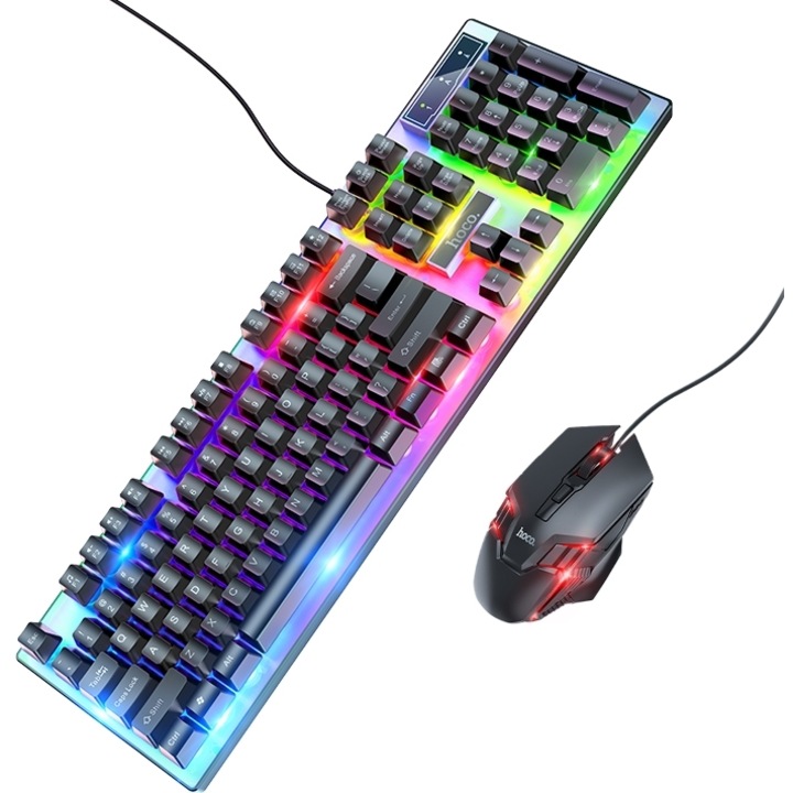 Kit gaming Invictus, Spacer , USB, tastatura RGB rainbow + mouse optic 7 culori, negru