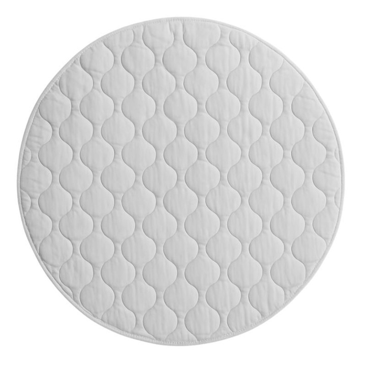 Covor copii de joaca gros rotund cu diametru de 150 cm Kidizi gri, model matlasat, lavabil si usor de intretinut