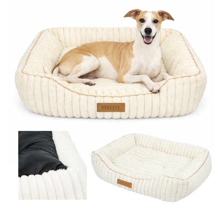 Pat pentru caine Dogeste CALMI 85x65x15 cm, baza antiderapanta, culoare crem