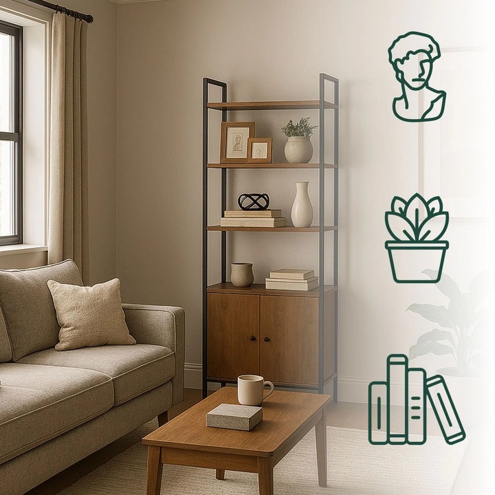 Biblioteca Stejar Northix, 4 rafturi reglabile, design independent