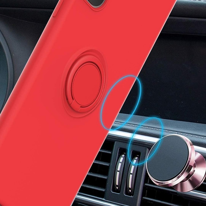 Силиконов калъф SoftHold с ринг за Xiaomi Redmi 9A, гъвкав, с вътрешна част от микрофибър, със стойка, сигурен захват, прецизни изрези, червен