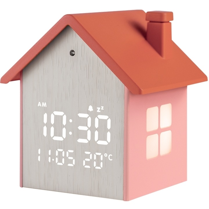 Ceas decorativ LIFE TINY HOUSE PEACH cu LED si iluminare nocturna