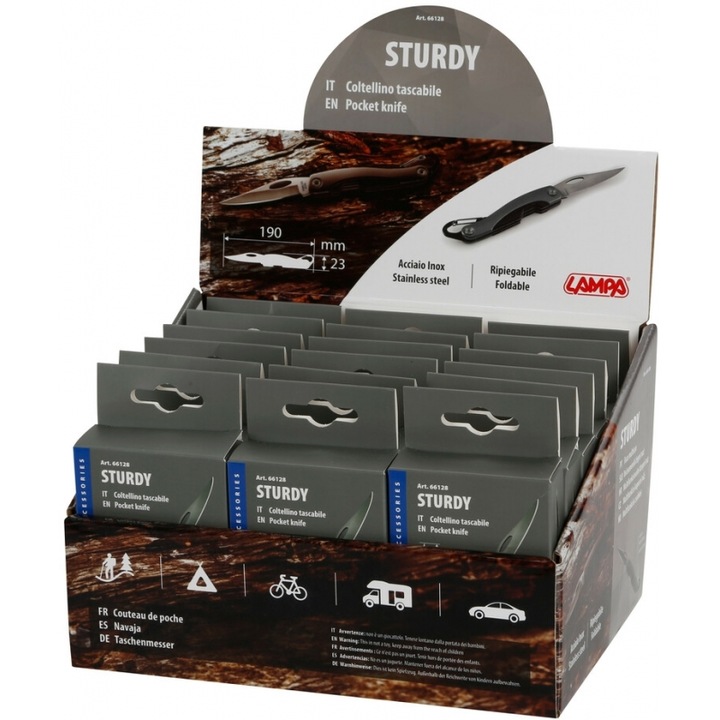 Briceag mic Lampa Sturdy, inox, cu carabiner, 18x15x23cm, set 18 bucati