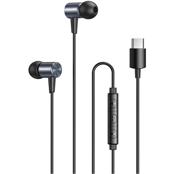 Casti cu fir Awei TC-2 Type-C, culoare neagra