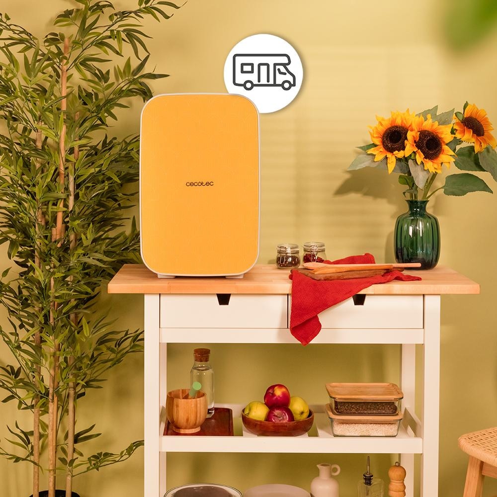 Mini frigider portabil Cecotec, Bolero MiniCooling, colectie Bahamas, 25 litri, termostat reglabil 7-65 °C, Motor Inverter, Functie Heating, mentinere la cald, zgomot redus, maner ergonomic, indicator LED, galben