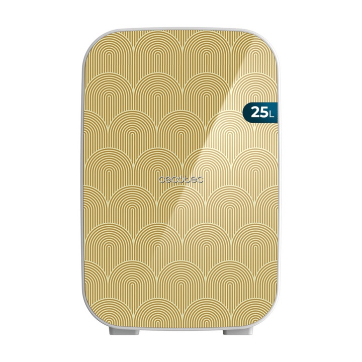 Mini frigider portabil Cecotec, Bolero MiniCooling, colectie Bahamas, 25 litri, termostat reglabil 7-65 °C, Motor Inverter, Functie Heating, mentinere la cald, zgomot redus, maner ergonomic, indicator LED, galben