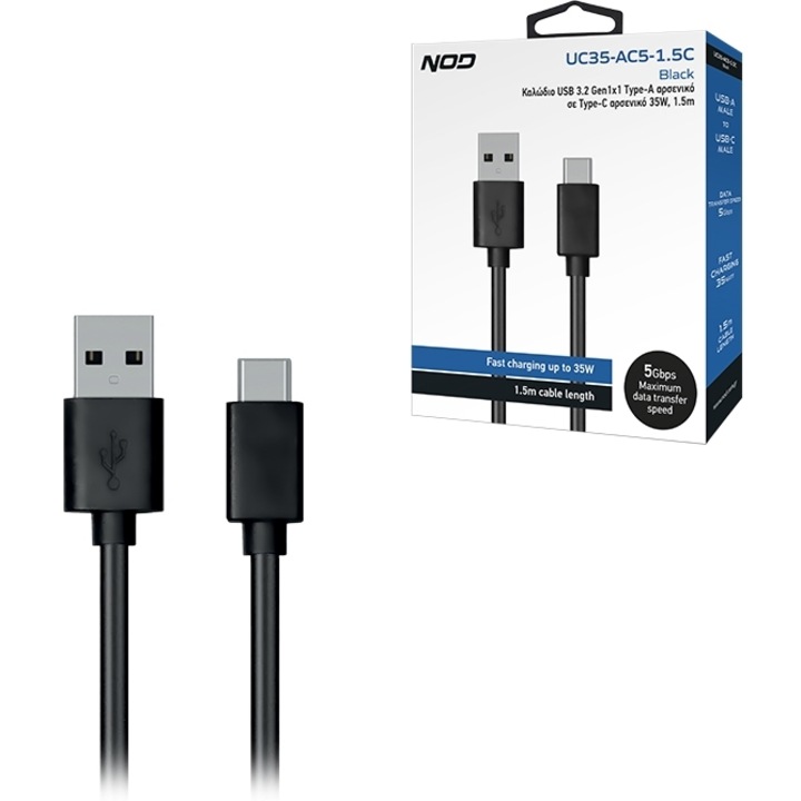 Cablu de date NOD USB 3.2 Gen1x1 Type-A la Type-C, 35W, 1.5m