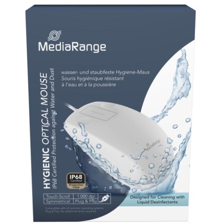 Mouse optic cu fir MediaRange, 2 butoane, alb, 1.000 dpi, IP68
