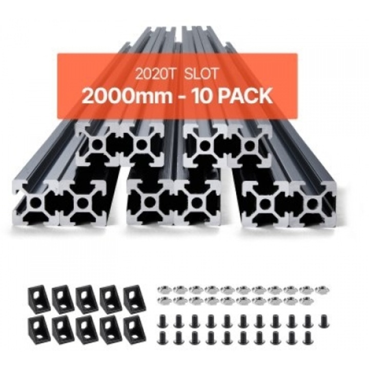 Set 10 bucati sina liniara aluminiu anodizat T Slot 2020, 2000mm