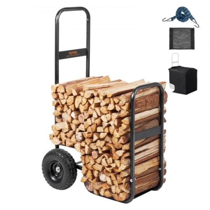Carucior de transport VEVOR, 113,4 kg, roti PU, metalic, pentru exterior si interior