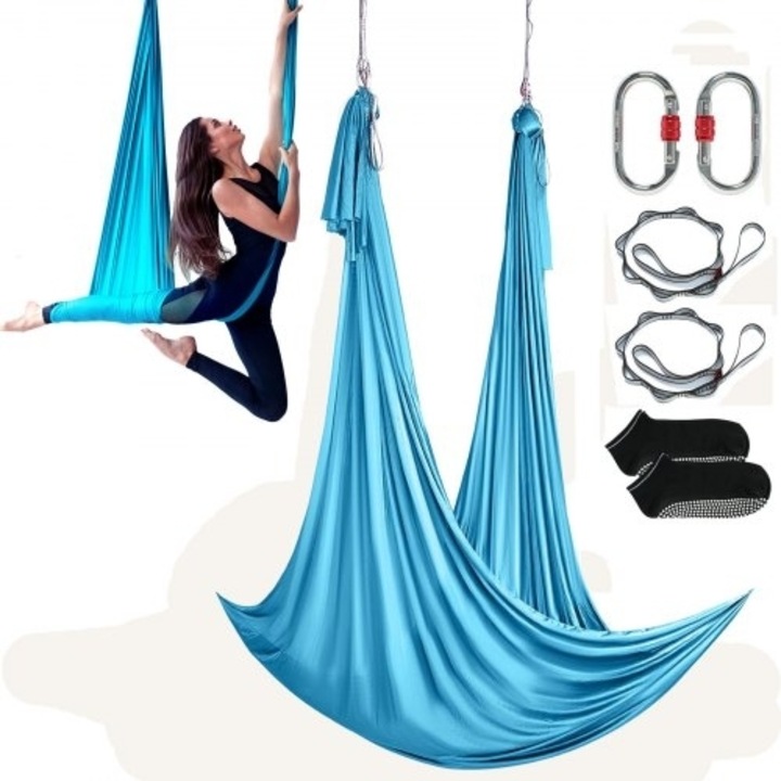 Set hamace Aerial Yoga VEVOR, 5,5 Yards (5,03 m), material nylon 100gsm, albastru
