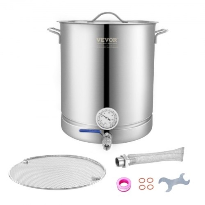 Fierbator din inox, 16 GALLON (60,56 L) cu capac, termometru, filtru, set pentru fabricarea berii