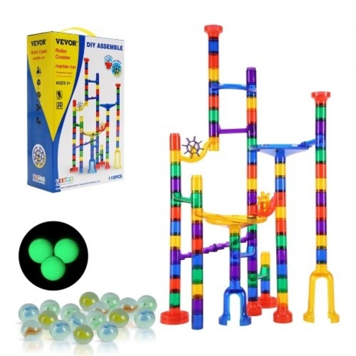 Set VEVOR Marble Run 110 PCS, joc educativ STEM, multicolor