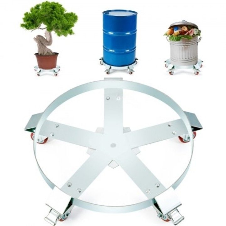 Carucior pentru bareli, VEVOR, 55 Gallon, capacitate 1250lbs, cu 5 roti, fara antrenare, 208,20L