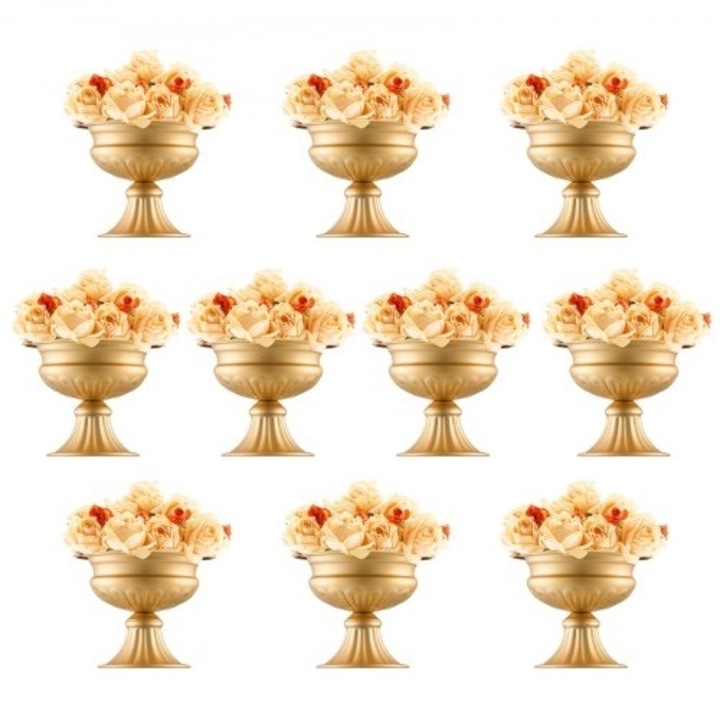 Set 10 vaze decorative pentru evenimente VEVOR, 16cm, metalice, aurii