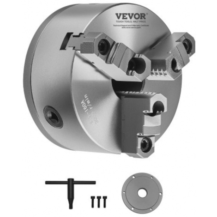Mandrina de strung 3-urechi VEVOR, 15,2 cm, placa de suport filetata 1 1/2 in (3,8 cm)-8
