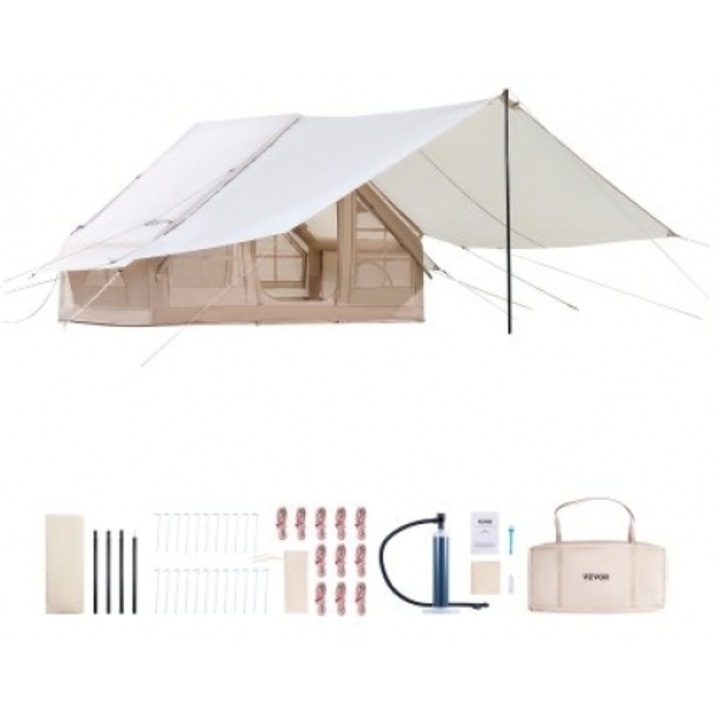 Cort camping VEVOR Skene 3-5 persoane, cu antlia, multicolor