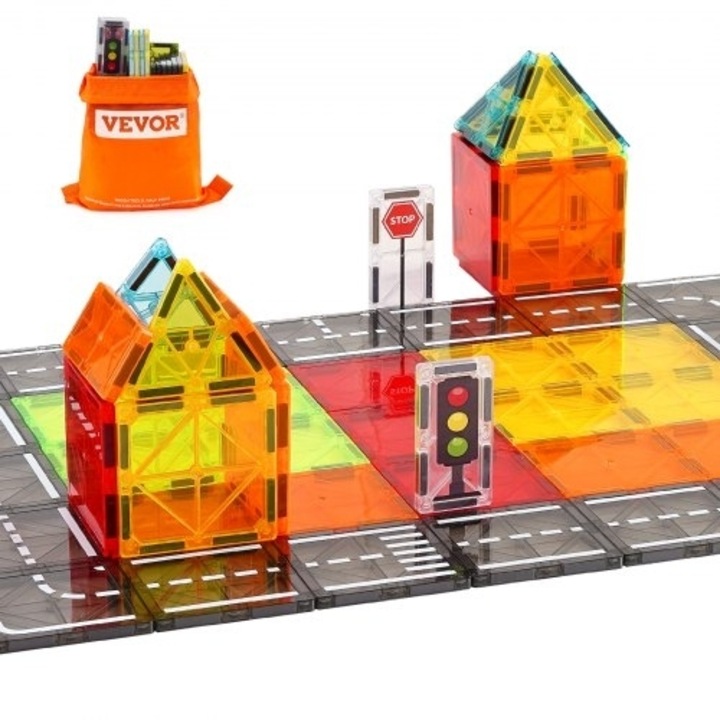 Set de constructie Magnetika Plakidia VEVOR 56 PCS, 3D, multicolor