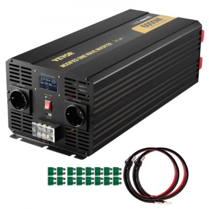 VEVOR 6000W DC 12V-ról AC 230V-ra inverter autóba, LCD kijelzővel