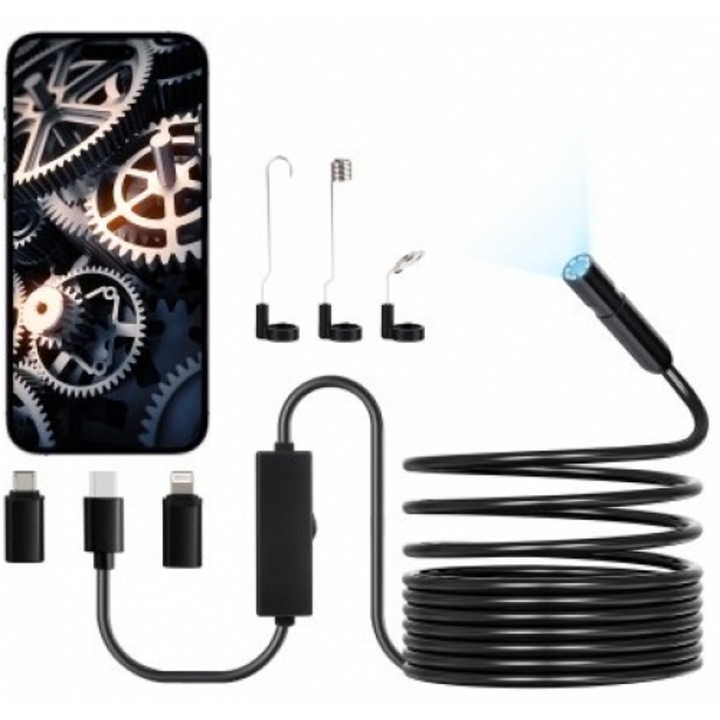 Camera endoscopica VEVOR, 1920P HD, 5m, pentru Android si iOS