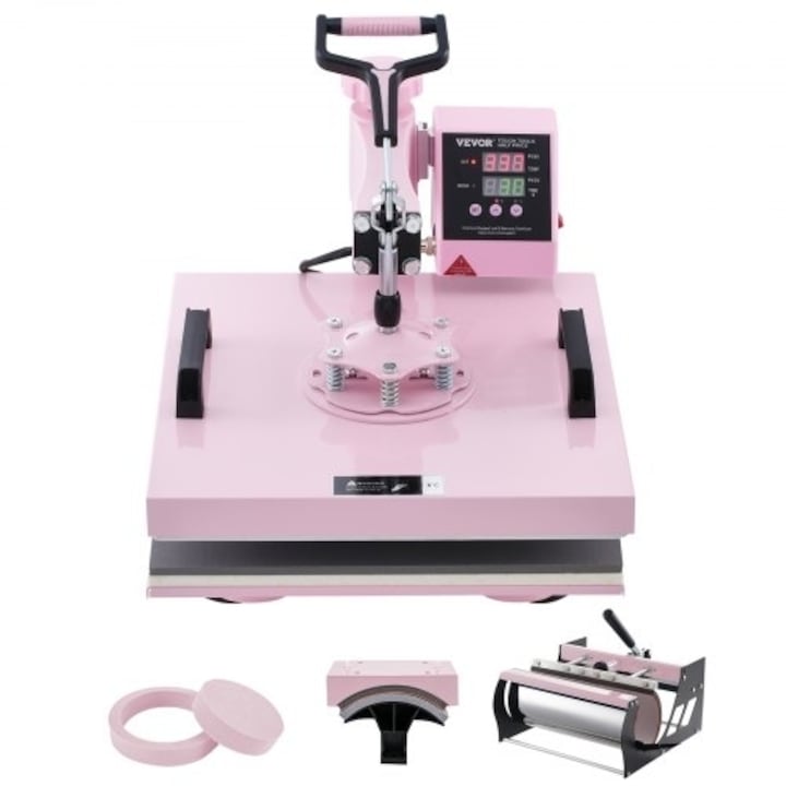 Imprimanta termica VEVOR 8-in-1, 380x380mm, pentru T-shirts/Kupe/Thermos, neagra
