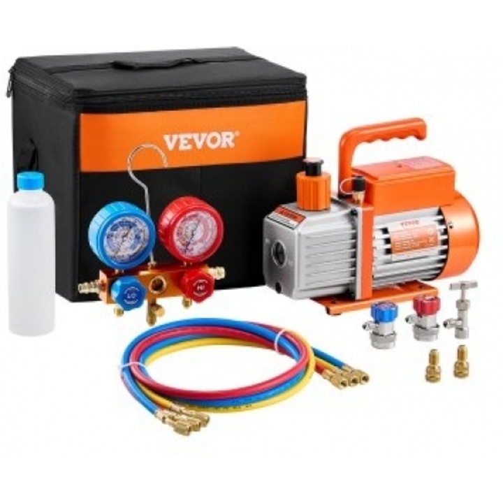Pompa de Vid Rotativa VEVOR 3,5 CFM Compatibil cu Agenti Frigorifici R134a, R22, R12, R502, R410A, R404 si R407C