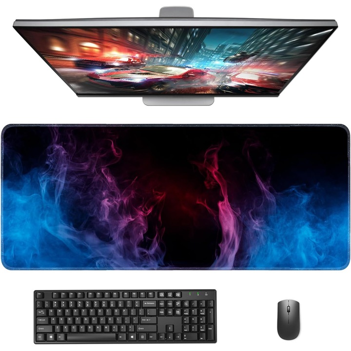 Mousepad Gaming XXL 90x40cm, Baza Anti-Alunecare, Design Flacara