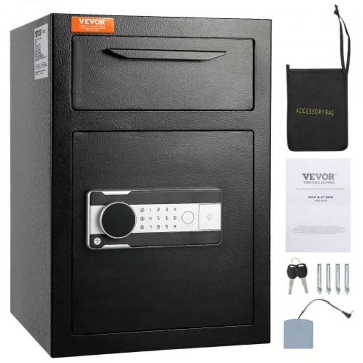 Seif VEVOR 2.5 C, cu suport pentru ripsuri, coduri de acces, culoare neagra