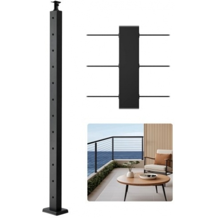 Accesorii scari interioare, VEVOR, stalp pentru balustrada, , 42x2x2 inch, 106,7x5x5 cm, negru