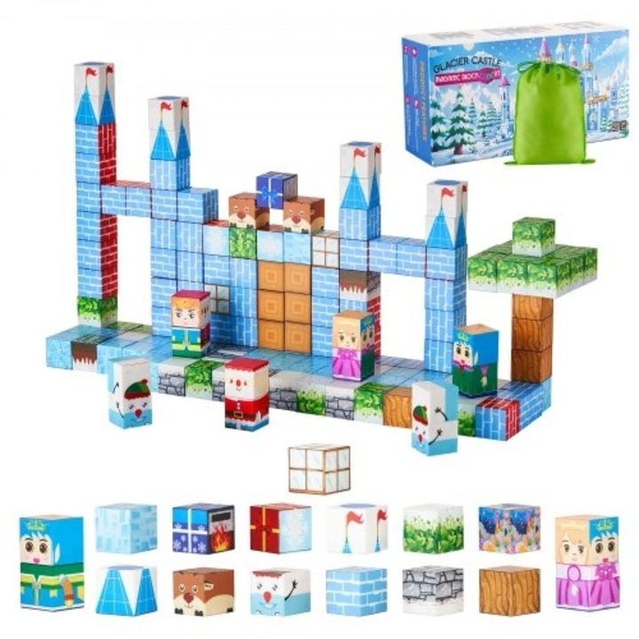 Set de constructie Magnetika Mplok VEVOR 150 PCS, tema castel de gheata, STEM, multicolor