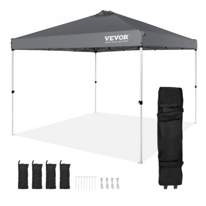 Umbrela pavilion VEVOR Pop Up 10x10 ft (3,05x3,05 m) pentru camping, culoare neagra