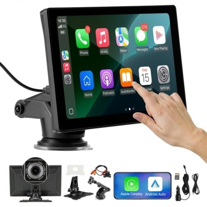 Radio auto VEVOR CarPlay 9 in (22,9 cm), Apple Android, camera spate