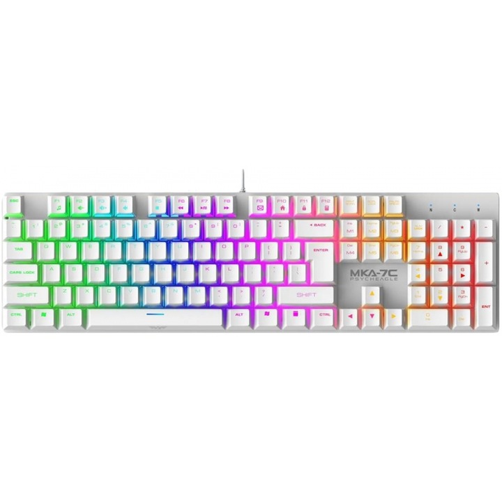 Tastatura mecanica ARMAGGEDDON MKA-7C 2024, iluminare de fundal, comutatoare albastre, alb