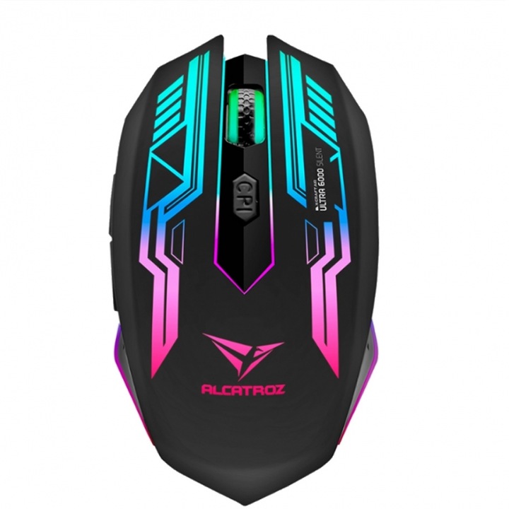 Mouse gaming wireless ALCATROZ SILENT RGB 4800 CPI, 2.4G, culoare neagra
