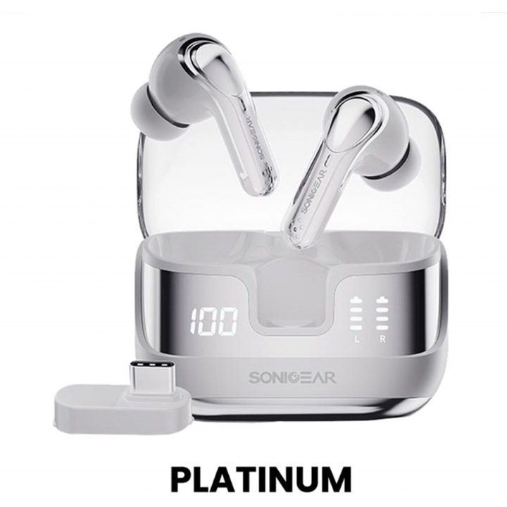 Casti Wireless SONICGEAR EARPUMP XP2 PLATINUM, dual mode 2.4G/BT5.4, 4 microfoane, ANC/ENC