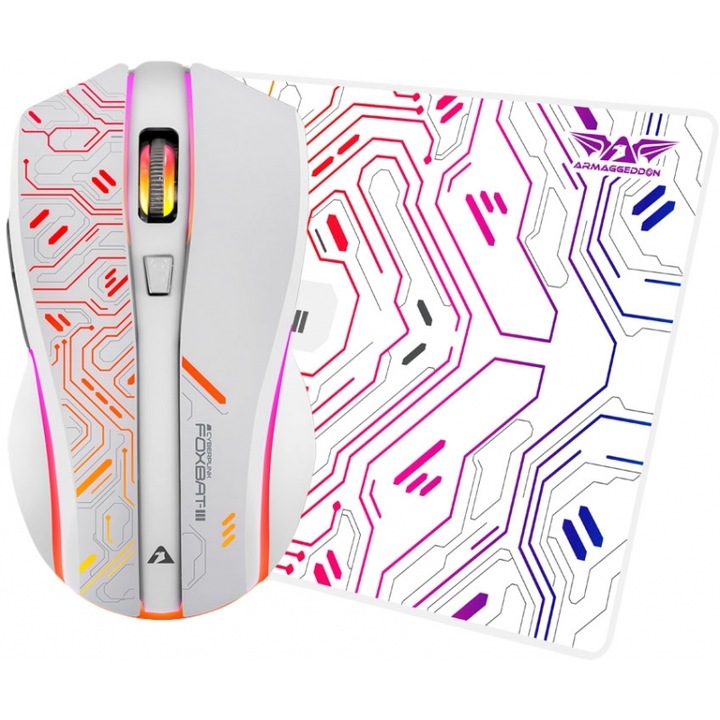 Mouse gaming wireless ARMAGGEDDON MIKOYAN FOXBAT-III RGB 10000 CPI alb