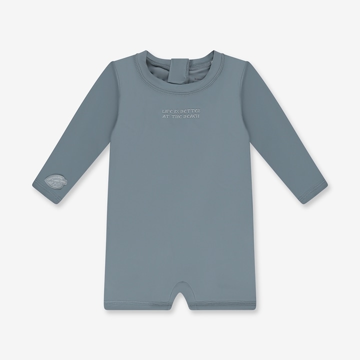 Costum de baie copii, Minene, intreg cu maneci UV, albastru, 80-86 CM